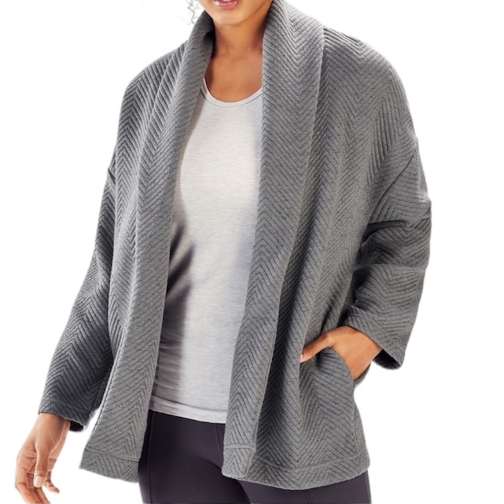 FABLETICS Vanessa Quilted Cardigan, Mid Grey, Medium
